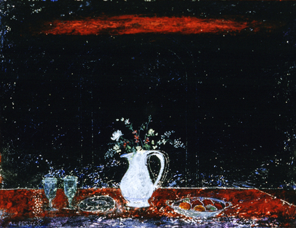 Woman Balancing Two Pink Clouds - Early oil painting by artist April Raber